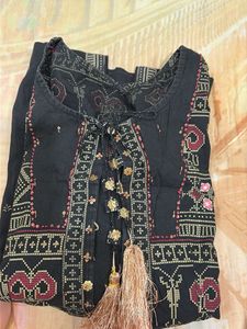 Black Kurta Set with Embroidered Jacket