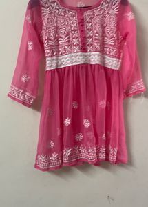 Pink Chikankari Embroidered Kurta