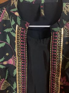 Black Printed Jacket Style Kurta Set