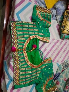 Embroidered Green Silk Blouse