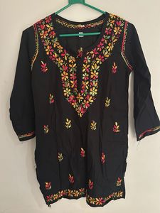 Black Kurta with Colorful Embroidery