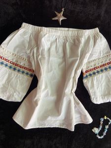 Boho Off-Shoulder Embroidered kurti top
