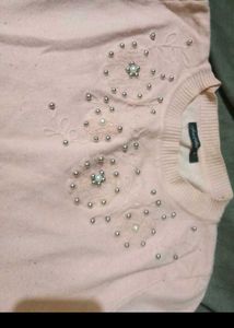 Cute Pink Pearl Embellished Sweater