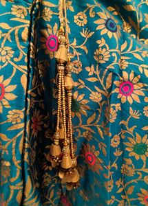 Teal Blue Floral Brocade Skirt