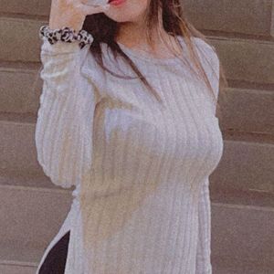 Ribbed Long Sleeve Beige Top