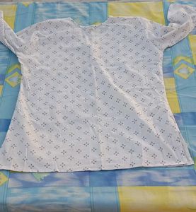White Printed Cotton Kurta