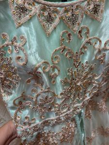 heavy bridal  Embellished Mint Green Gown