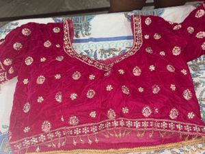 Rani pink Embroidered Velvet Lehenga kalis