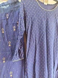 Navy Blue Printed Kurta plazzo Set