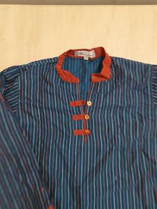 Blue Striped Kurta with Orange Accents