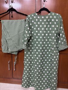 Green Polka Dot Kurta with Striped Pants