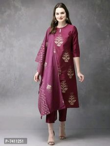 Stylish Magenta Kurta With Pant And Dupatta Set