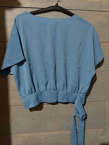 Blue Tie-Waist Top
