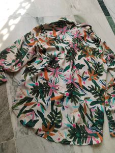 Tropical Print Button-Up Shirt