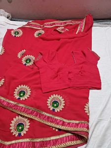 Vibrant Red Embroidered Saree with blouse