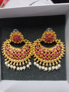Beautiful Gold Plated Earrings with Red Stones