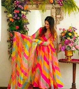 Vibrant Striped Anarkali Suit Set