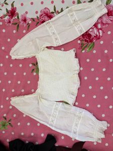White Smocked Square Neck Crop Top