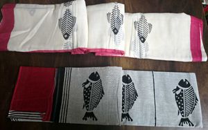 Unique Fish Motif Print Cotton Sarees