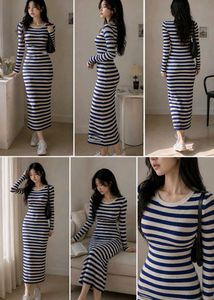 🤍💙Blue & White Striped Knit Midi dress bodycon