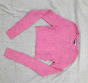 Branded Pink Ribbed Crop Top