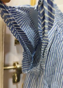 Blue Striped Off-Shoulder Dress