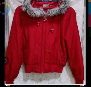 Red Faux Fur Trim Jacket JLO By Jennifer Lopez....