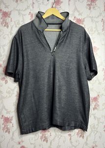 Men's Grey Calvin Klein Zip Neck T-Shirt
