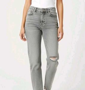 Bershka Grey Ripped Mom Jeans