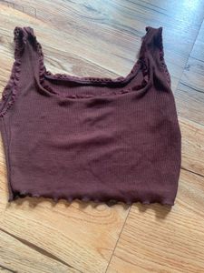 Ribbed Lace Trim Crop Top