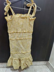 Cute Yellow Gingham Smocked Dress