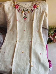 Floral design Sequins Embellished Creme 3 piece su