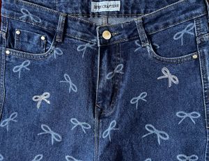 Cute Bow Print Wide Leg Jeans