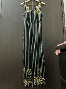 Striped Jumpsuit with Floral Embroidery