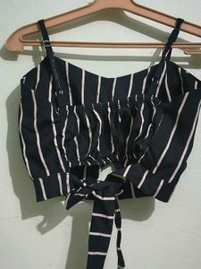 Striped Paded Crop Top with Tie Detail