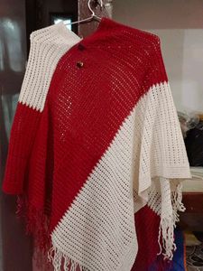 Red &amp; White Knitted Poncho