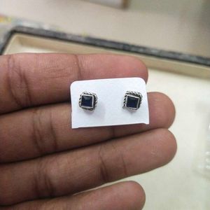 92.5 Square Blue cut stone Stud Earrings