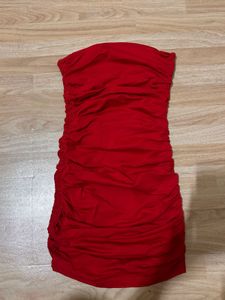 Red Strapless Ruched Bodycon Dress