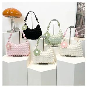 Cute Pink Puffed Handbag with Flower Charm