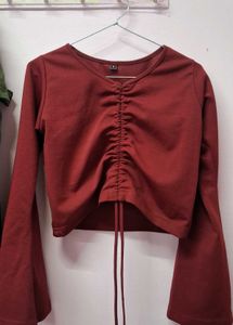 Long Flare Sleeve tie up Burgundy top 💄