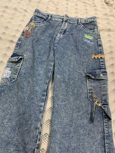Washed Denim Cargo Jeans