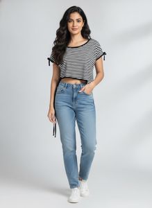 Striped Crop Top with Tie Detail