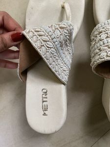 Beaded White Flat Sandals