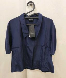Calvin Klein Navy Collared Blouse Top - M