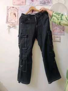 Black Cargo Pants with White Stitching