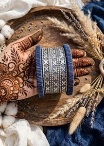 Boho Ethnic Silver &amp; Blue Bangles