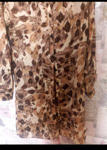 Brown Animal Print Button-Up Shirt