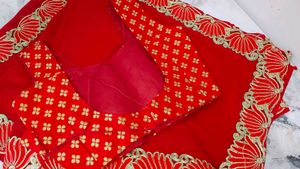 Lotus Border Red Saree