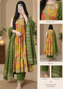 Yellow & Pink Floral Print Kurta Pant Set