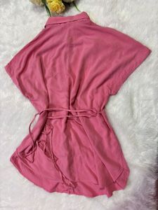 Chic Pink Short Sleeve Button-Up Top